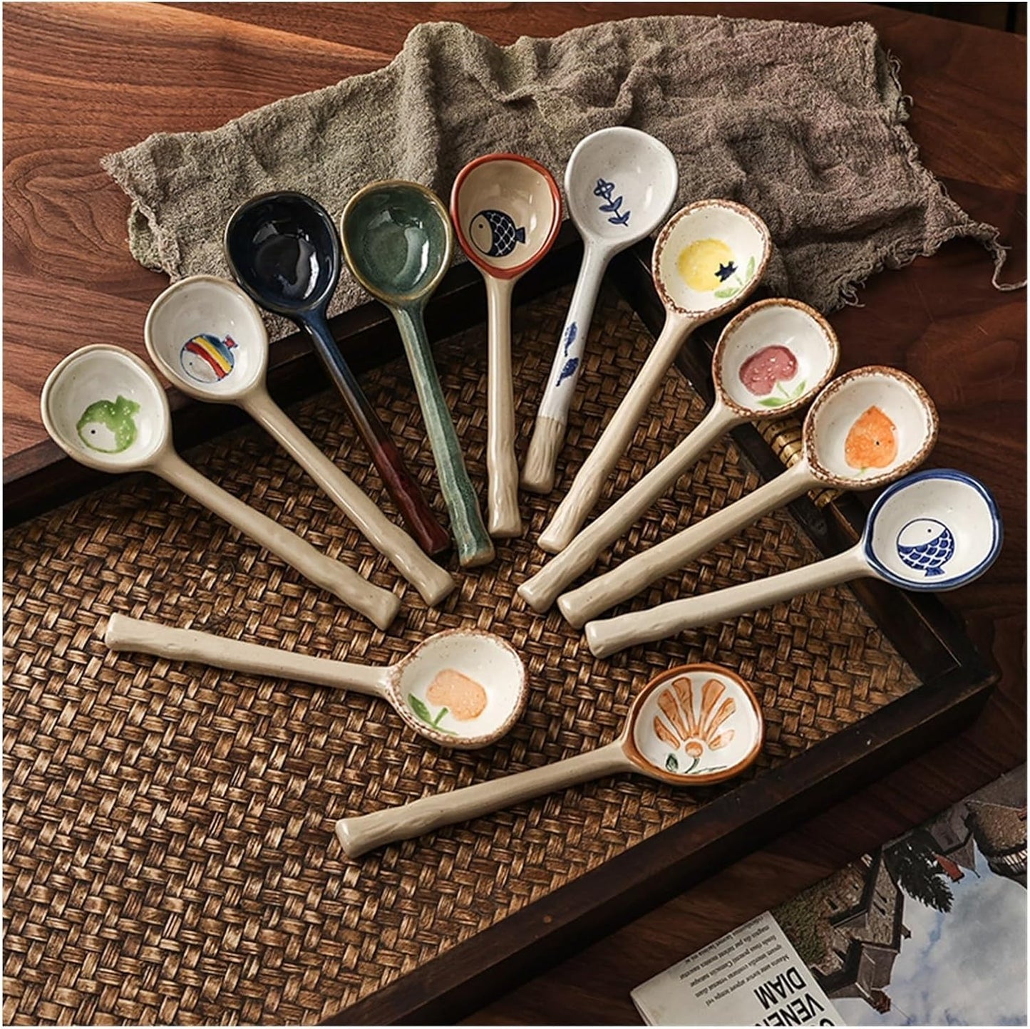 Spoons Kiln Transformed Ceramics Soup Spoons Retro Porcelain Coffee Spoon Teaspoons for Yogurt Dessert Honey Jam Spoon Ice Cream Spoon Sugar Salt Jar Spoon, Set of 2 Soup Spoons(Yellow lemon)