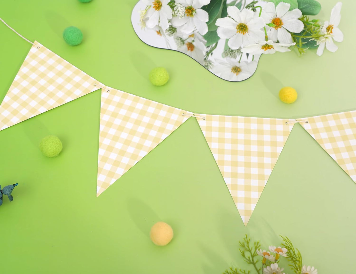Yellow Gingham Flag Banner - Baby Shower Party Decorations,Gingham Pennant Flags,Nursery Decor Bunting,Gender Reveal Banner(yellow)
