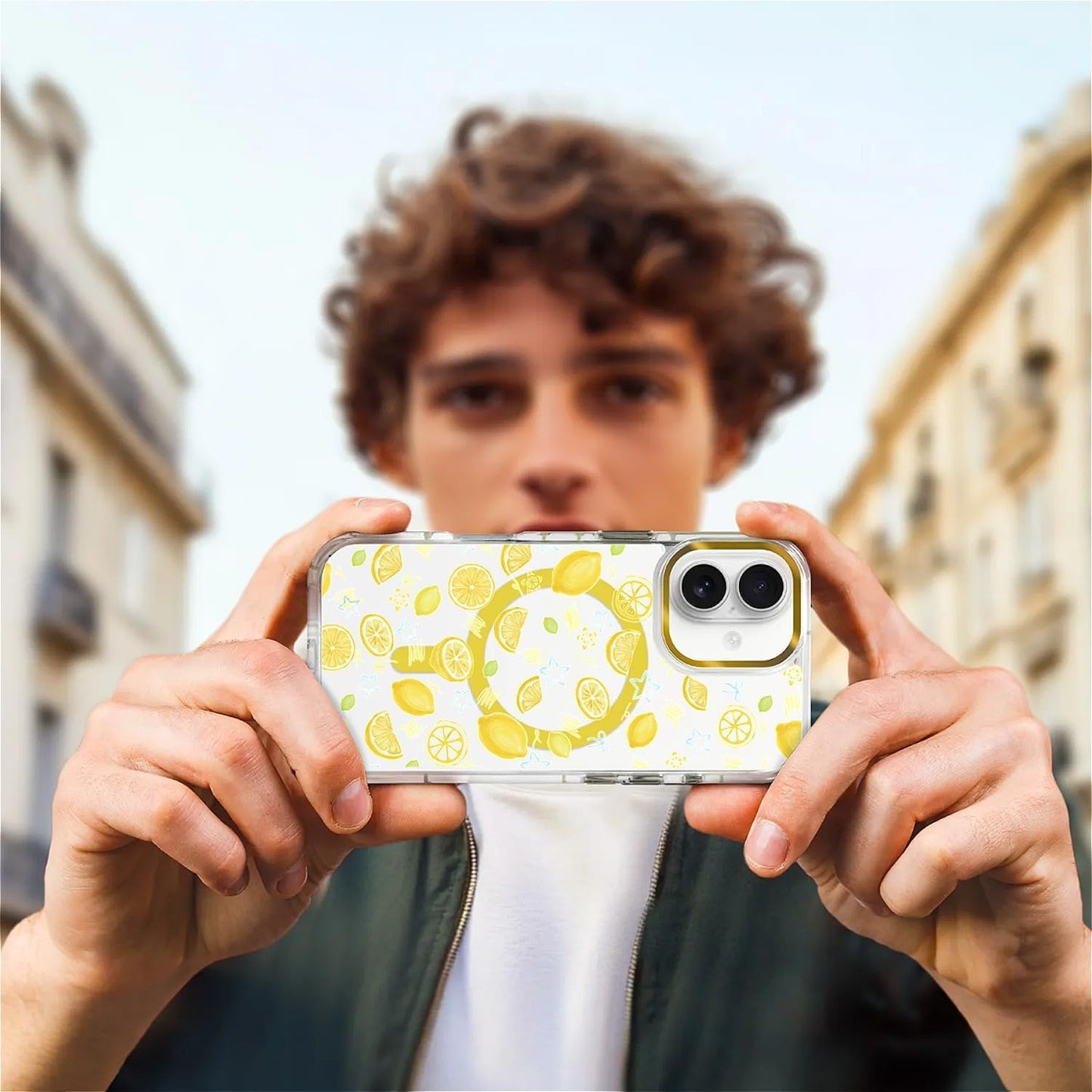 Magnetic Case for iPhone 17, Crystal Clear Phone Cover, Magnetic Charging Compatible, Anti-Yellowing Shockproof Drop Protection Aesthetic Phone Case for Women Girls, Bright Lemon Summer