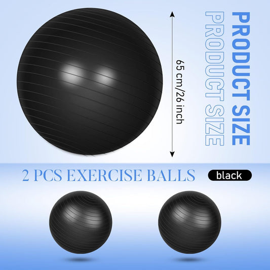 2 Pcs Exercise Ball Yoga Ball with Pump 26 Inches/ 65 cm for Workout Pregnancy Stability Anti Burst Birthing Fitness Improved Posture, Balance, Yoga, Pilates, Training
