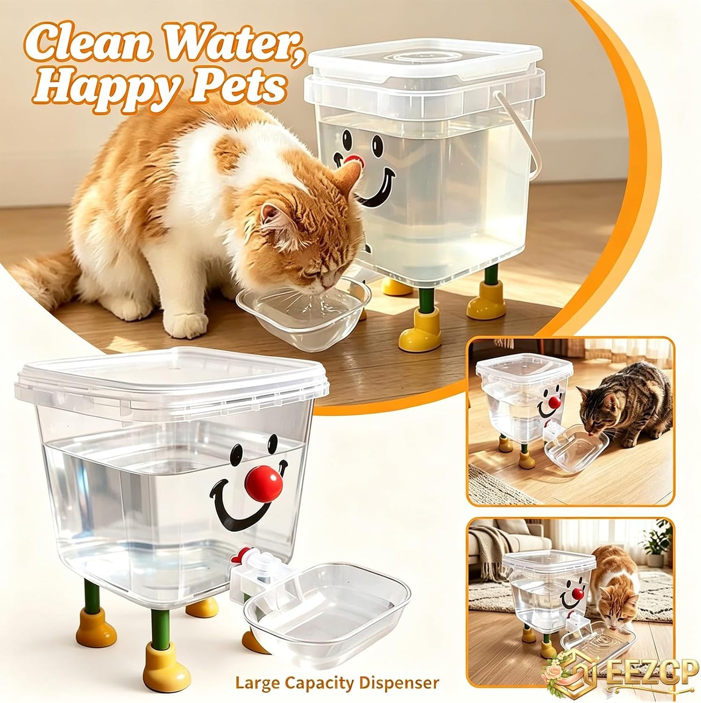 Pet Water Dispenser with Large Capacity, Modern Styles Automatic Pet Water Dispenser for Dogs and Cats, Food Feeder, Pet Waterer with Automatic Water Filling for Home Living Room,Yellow Nose 5L