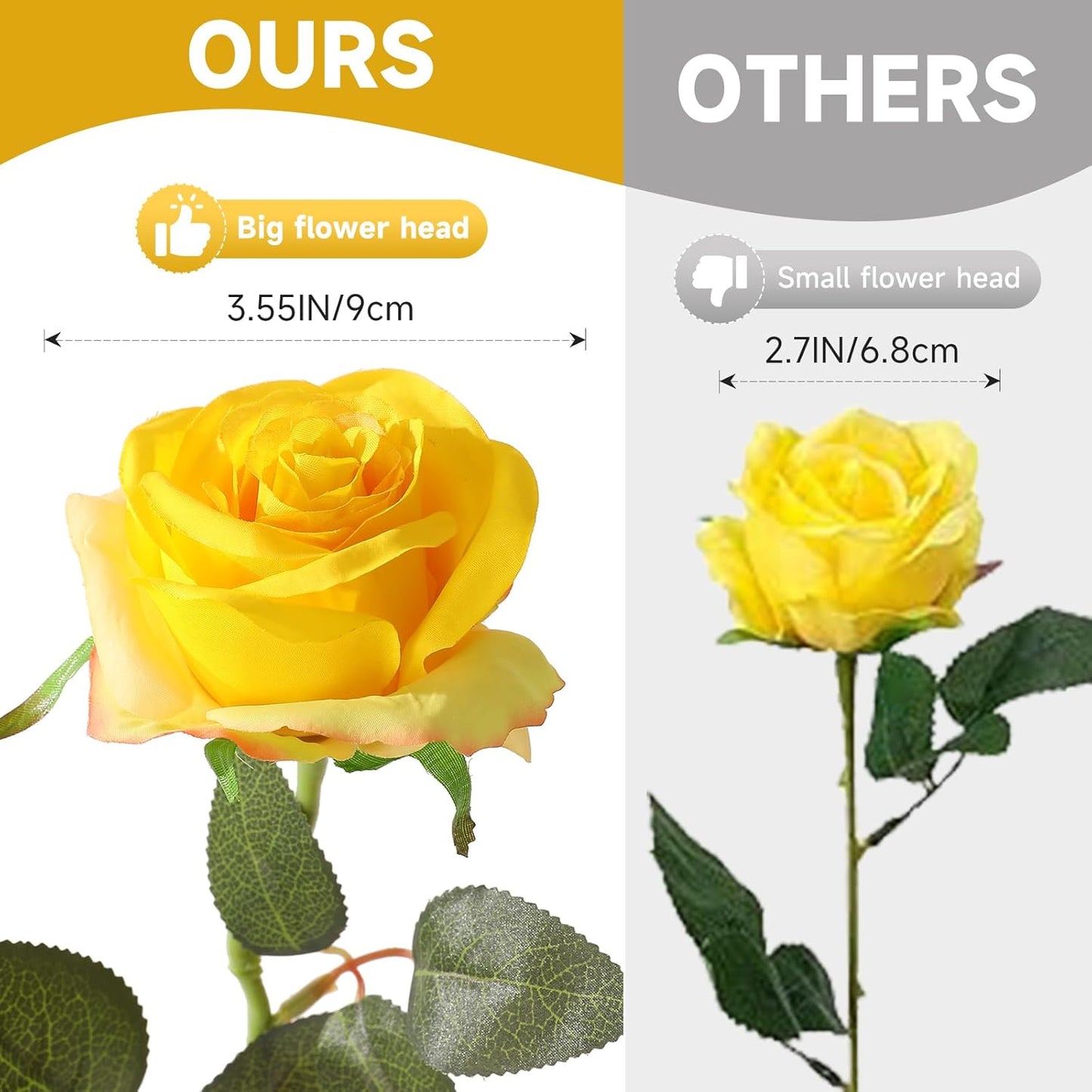 12Pcs Roses Realistic Long Stem Fake Silk Artificial Flowers Yellow | Realistic Long Stem Fake Silk Roses Bouquet for Party Home Wedding Centerpiece Office DIY Decor