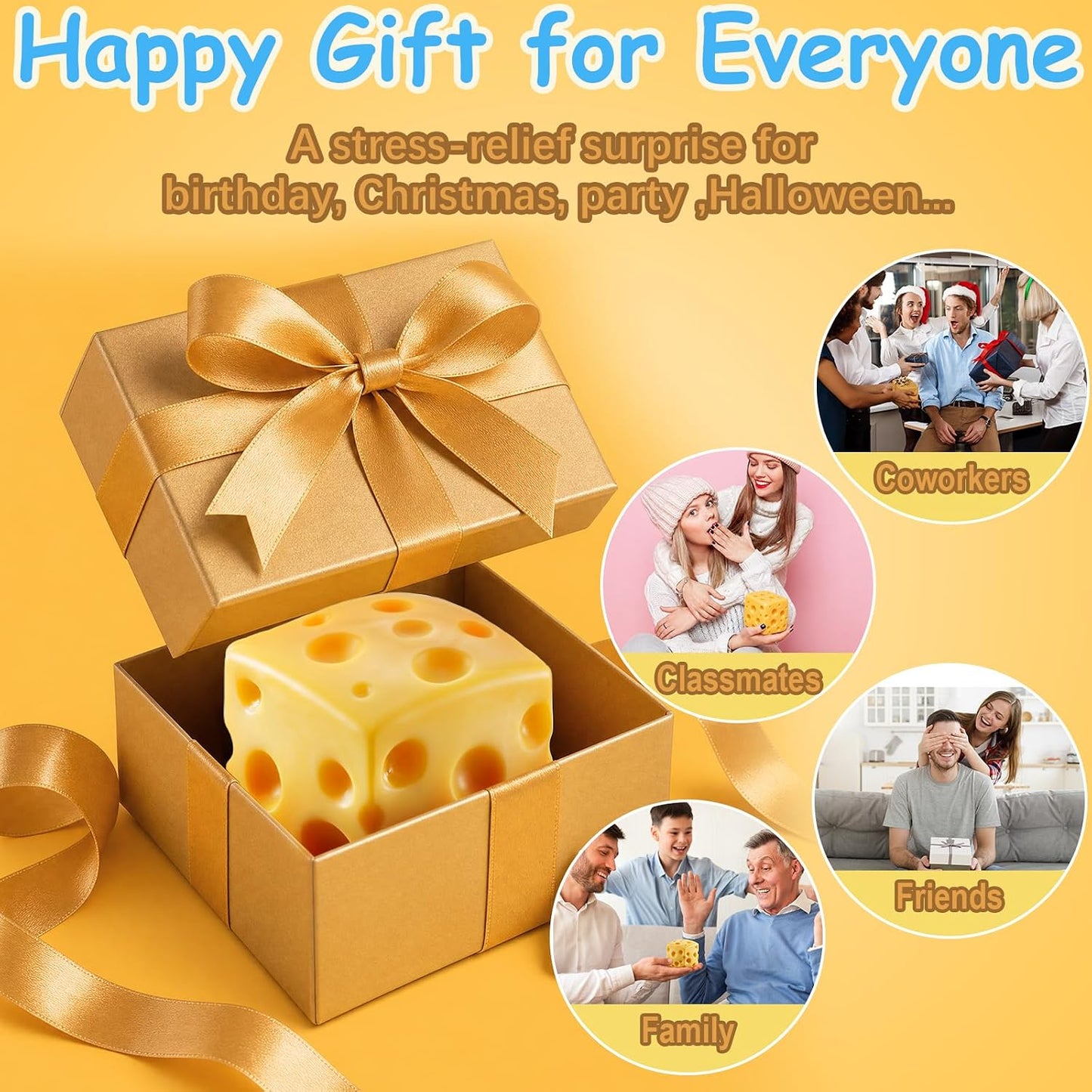 7cm Yellow Cheese Squishy Block Squishies Stress Relief Soft Cheese, 2.8in | Soft Cheese Stress Ball Cube, Big Jumbo Squishy Cheese Fidget, Slow Rising Sensory Food Squishies for Office Desk