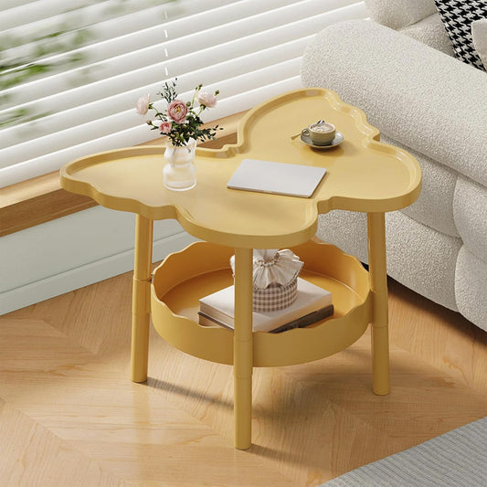 Bedroom Side Table, Curved End Table Small Night Stand with 2 Layer Storage Space for Bedroom, Living Room Small Space, Easy to Move and Install, Butterflies Shaped (Yellow)