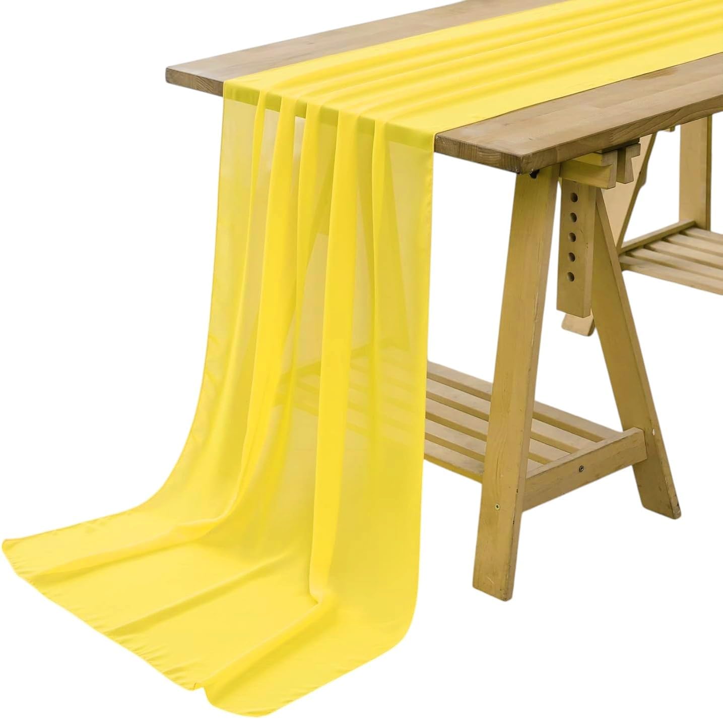 Pack of 2 Chiffon Table Runner 27” x 120” (10ft) – Sheer Soft Flowing Fabric Wedding Table Runner for Party, Reception, Birthday, Event, Home, Banquet & Hotel Dinner Table Décor - Yellow