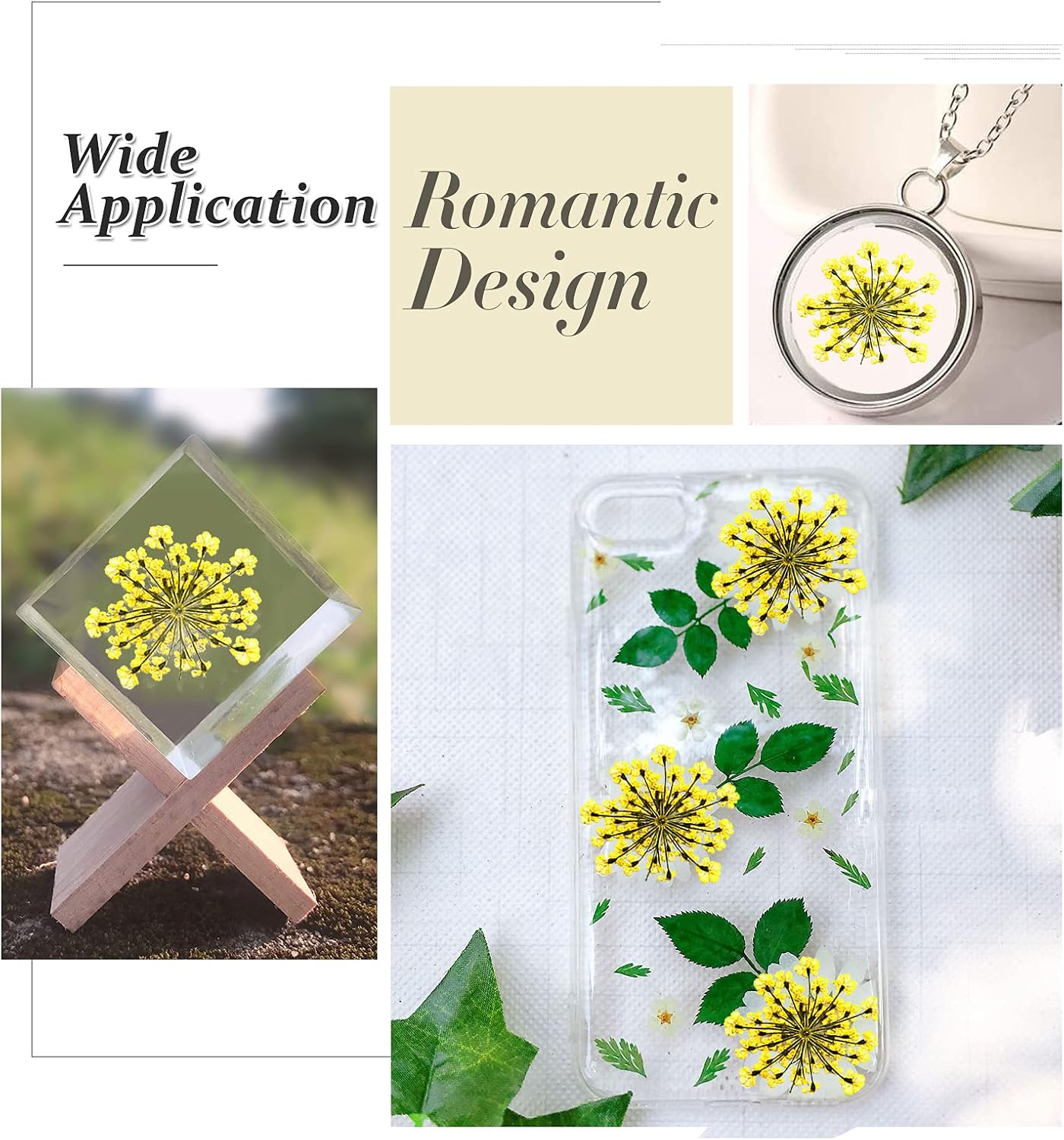 Dried Pressed Flowers for Resin Real Pressed Flowers Dry Flower Gypsophila for Scrapbooking DIY Art Crafts, Epoxy Resin Jewelry Molds, Candle, Soap Making, Nails Décor (Yellow)