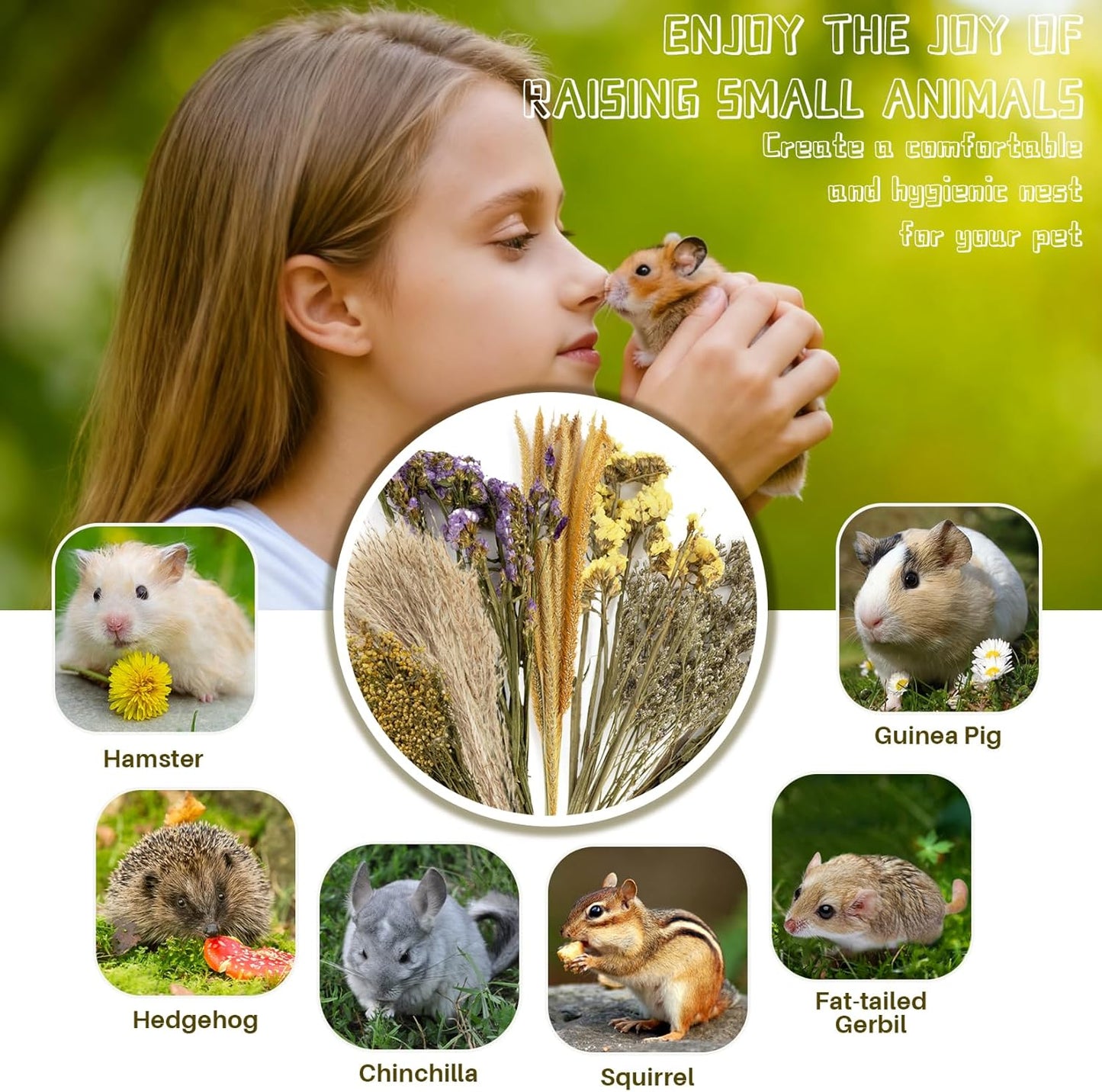 47 Pcs Hamster Sprays - Natural Dried Flower and Herb Forage Mix | Sprays for Hamster Cage Accessories, Habitat Decor & Enrichment for Syrian Dwarf Hamsters, Gerbils, Guinea Pigs, Small Pets