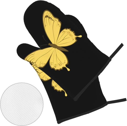Light Yellow Pattern Butterfly Prints Kitchen Covers: Waterproof Oven Layers for Easy Cooking & Cleanup - 4 Piece Heat Shield Set