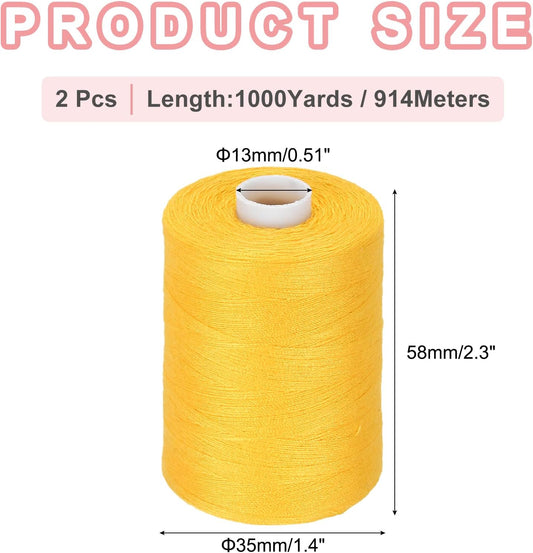 2 Spool Sewing Thread, Yellow #385 Polyester Thread Prewound Bobbins for Sewing Machine Hand Stitching Quilting Emergency DIY Projects, 1000 Yards/Spool
