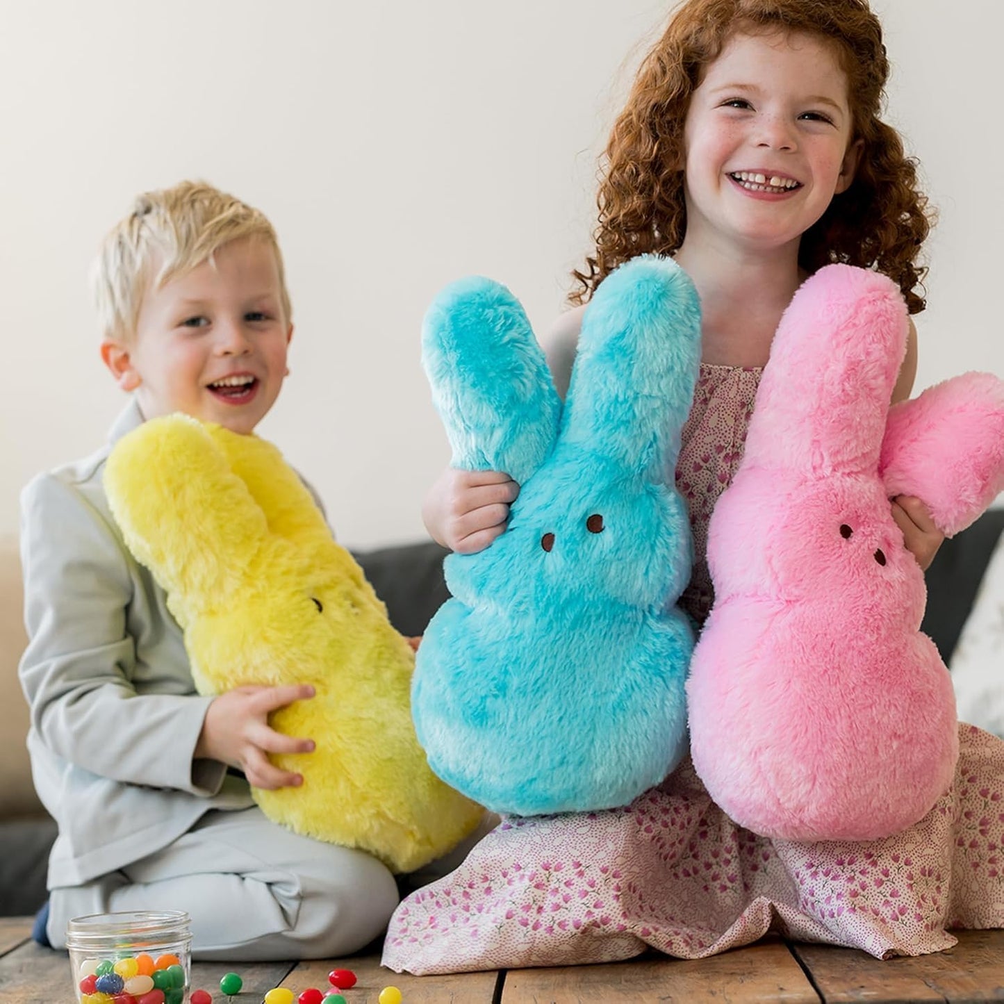 15" Yellow Shaggy Bunny Peeps Plush | Easter Basket Stuffed Animals for Kids | Marshmallow Candy | Huggable Ultra Soft Plushie Stuffers Buddy Toy | Collectable Gifts | Aged 3+