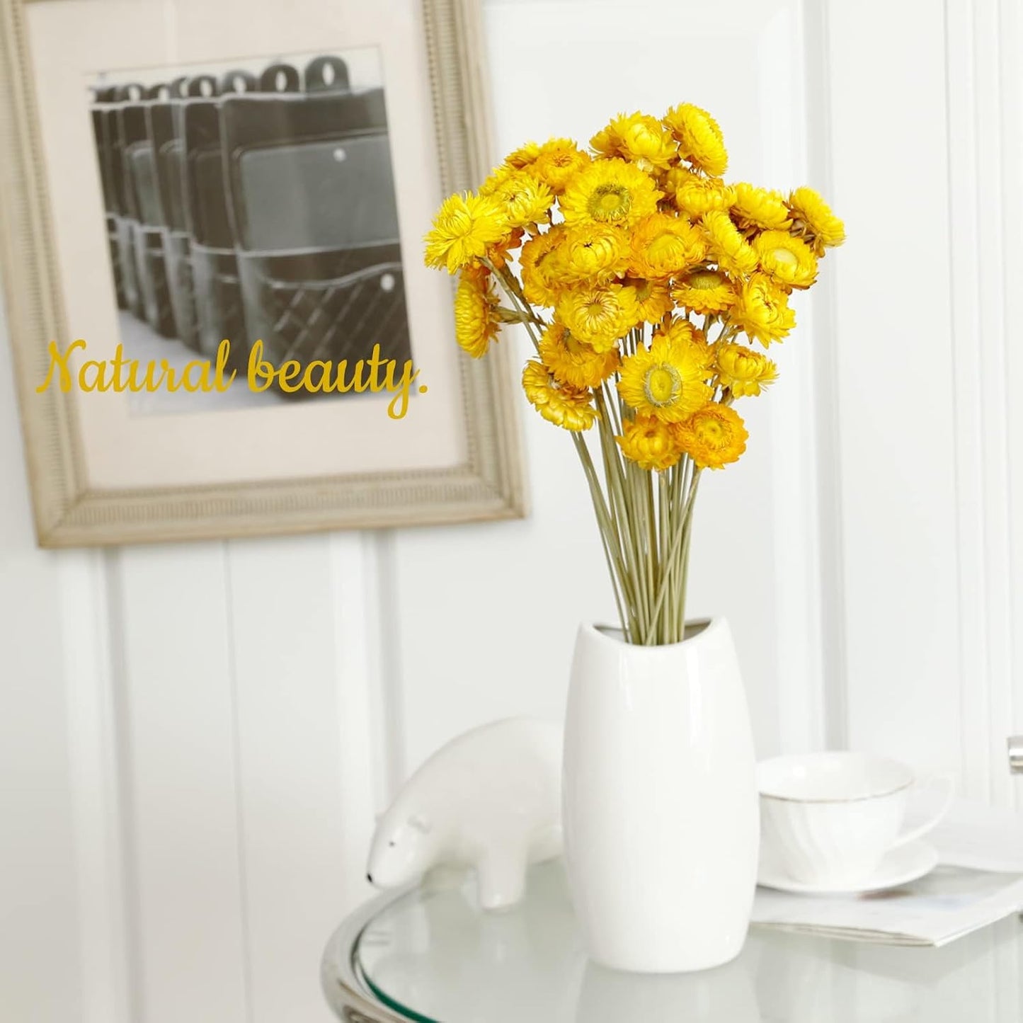 Dried Flower 40PCS Daisy Bouquet 100% Natural Chrysanthemum Dry Flower for Vase Home décor Party DIY Arrangement Wheat Straw Bulk(Yellow)