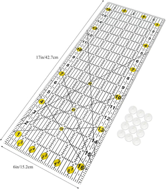 Quilting Ruler,Quilting Templates,Sewing Quilt Rulers,Acrylic Curved Corner Cutter,Precision Fabric Cutting Patchwork Tool for Quilting Sewing Craft DIY Projects,Yellow 6"x17"