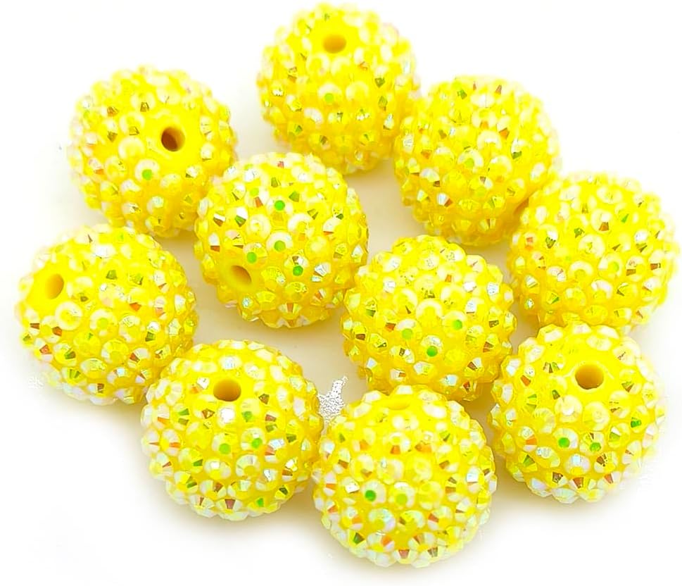 50pcs 20mm Large Size Rhinestone Disco Ball Beads Round Spacer Color Painted Charms for Jewelry Bracelet Necklace Pen Bag Chain Making Crafts Beading Supplies (20mm Yellow Rhinestone)