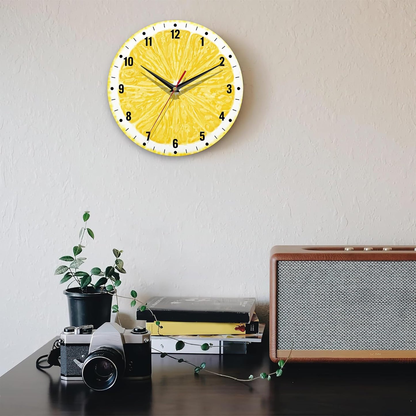 Wall Clocks,Lemon Yellow Fruits 10 Inch Wall Clock,Summer Small Battery Operated Wall Clocks Decorative for Kitchen/Living Room/Bedroom/Bathroom/Dining Room
