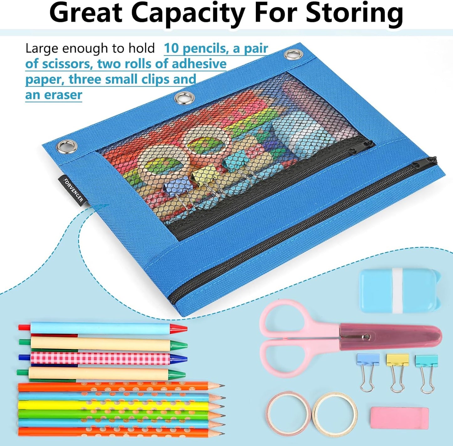 Adorable Zipper Pencil Pouch, Cute Zipper Pouch for 3-ring Binders, Sturdy Binder Pouch with Smooth Zippers, Perfect for Students & Back to School, Portable Pencil Bag, Yellow