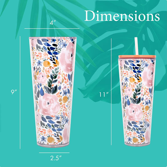 SH00058 Bright Yellow Lemon Love Citrus 24 ounce Acrylic Travel Tumbler with Straw For Iced Coffee or Water