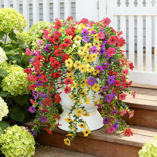Artificial Hanging Flowers for Outdoors Summer Decor, 6 Bundles UV Resistant Realistic Faux Silk Flowers, Fake Plants for Planter Indoor Outside Garden Porch Patio Balcony Yard Farmhouse