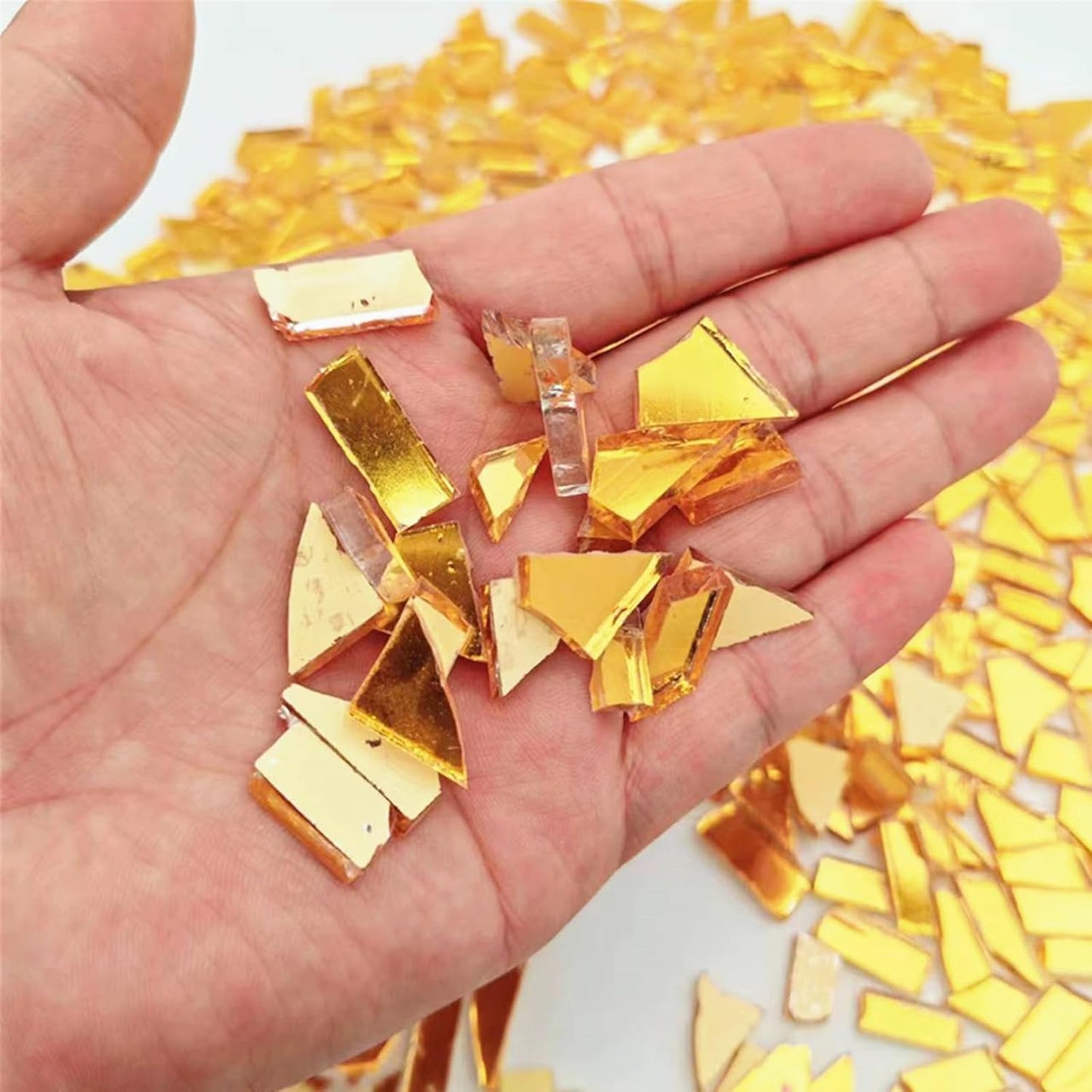 1.1lb Irregular Crystal Mosaic Tiles,Small Mosaic Tile DIY Hobbies Children Handmade Crystal Craft for Crafts Bulk DIY Picture Frames Handmade Jewelry Coaster (Gold Series)