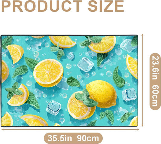 Lemon Area Rug 2x3 ft Entry Rug Washable Boho Rugs Non Slip Low Pile Floral Door Mat Small Carpet for Bedroom, Bedside, Kids Room, Office, Dining Room