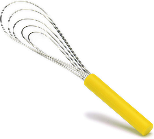 Flat Whisk Silicone Handle Non Slip 10" - 5 Wires Whisk with 10 Heads for Kitchen Cooking (Yellow)