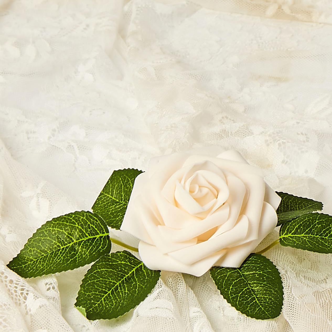 Artificial Flowers, 25pcs Creamy Yellow and Ivory Rose for Wedding | Foam Fake Flowers with Stem for DIY Bouquets Arrangements Centerpieces Bridal Shower Party Home Decorations