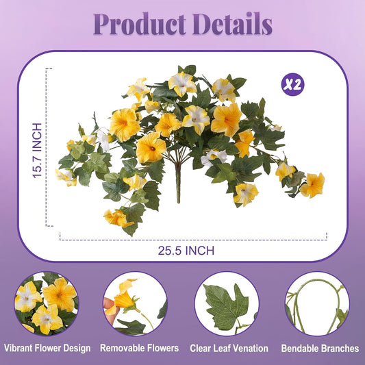 Artificial Fake Petunia Flowers for Outdoor Decoration | 2Pcs Faux Silk Flower for Outside UV Resistant No Fade Realistic Plants for Garden Balcony Yard Porch Decor(Yellow White)