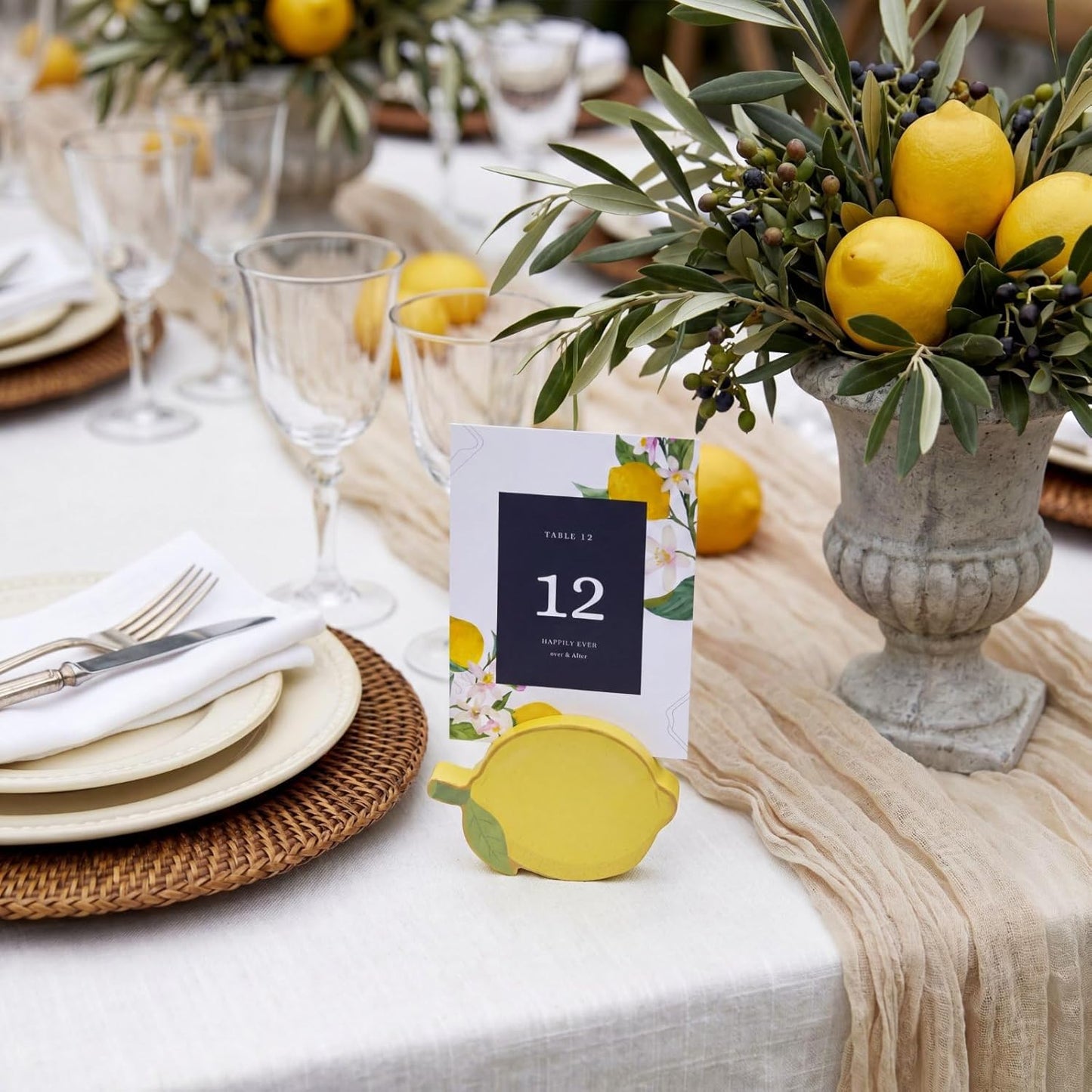 12 Pcs Lemon Place Card Holders Lemon Stand Supplies Fruit Wooden Cards Holder Summer Themed Table Decor for Lemonade Party Supplies Birthday Baby Shower Wedding Table Setting Decorations