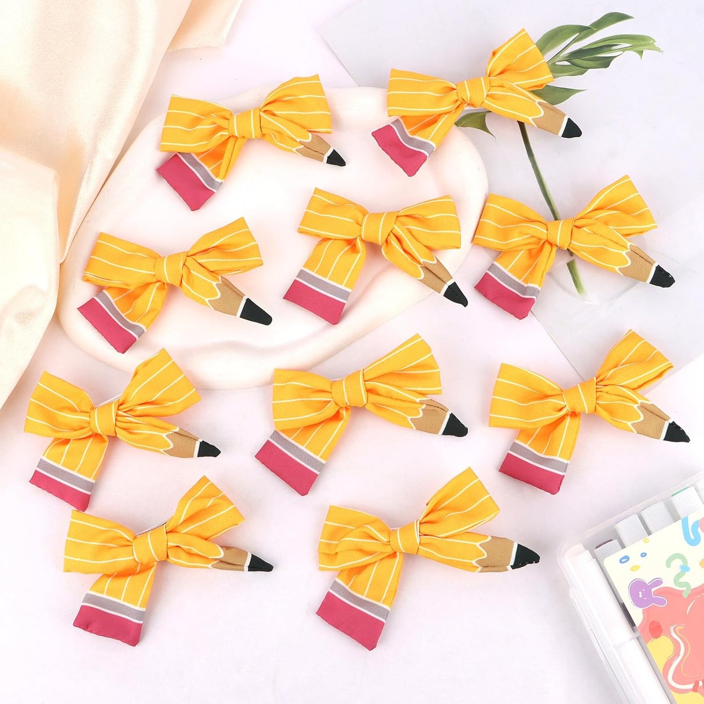10PCS Back to School Pencil Hair Clips Yellow Bow Hair Accessory | Teacher Student Cute First Day of School Outfits