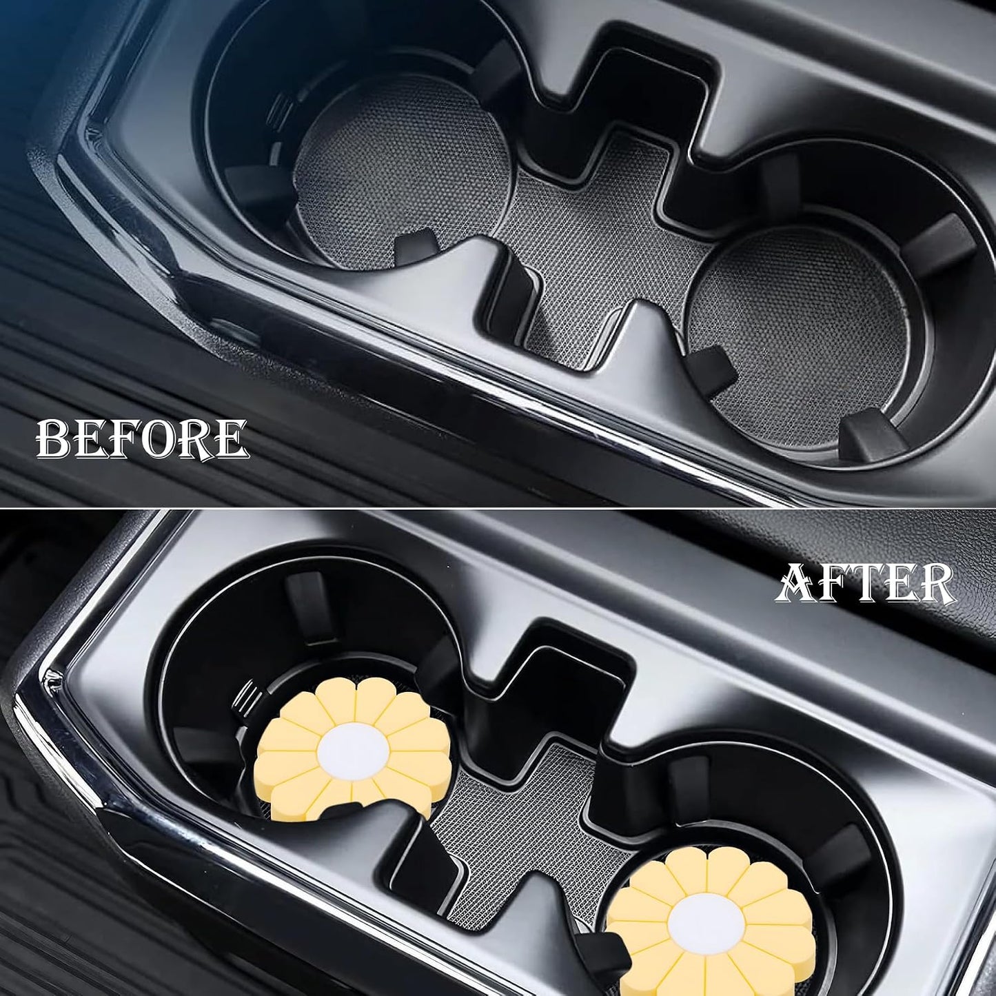 2-Pack Car Cup Holder Coaster Inserts, Daisy Shape, 2.75 Inch Non-Slip Silicone Cup Holder Insert, Universal Non-Slip Cup Holders, Car Accessories Interior for Women and Man (Yellow)