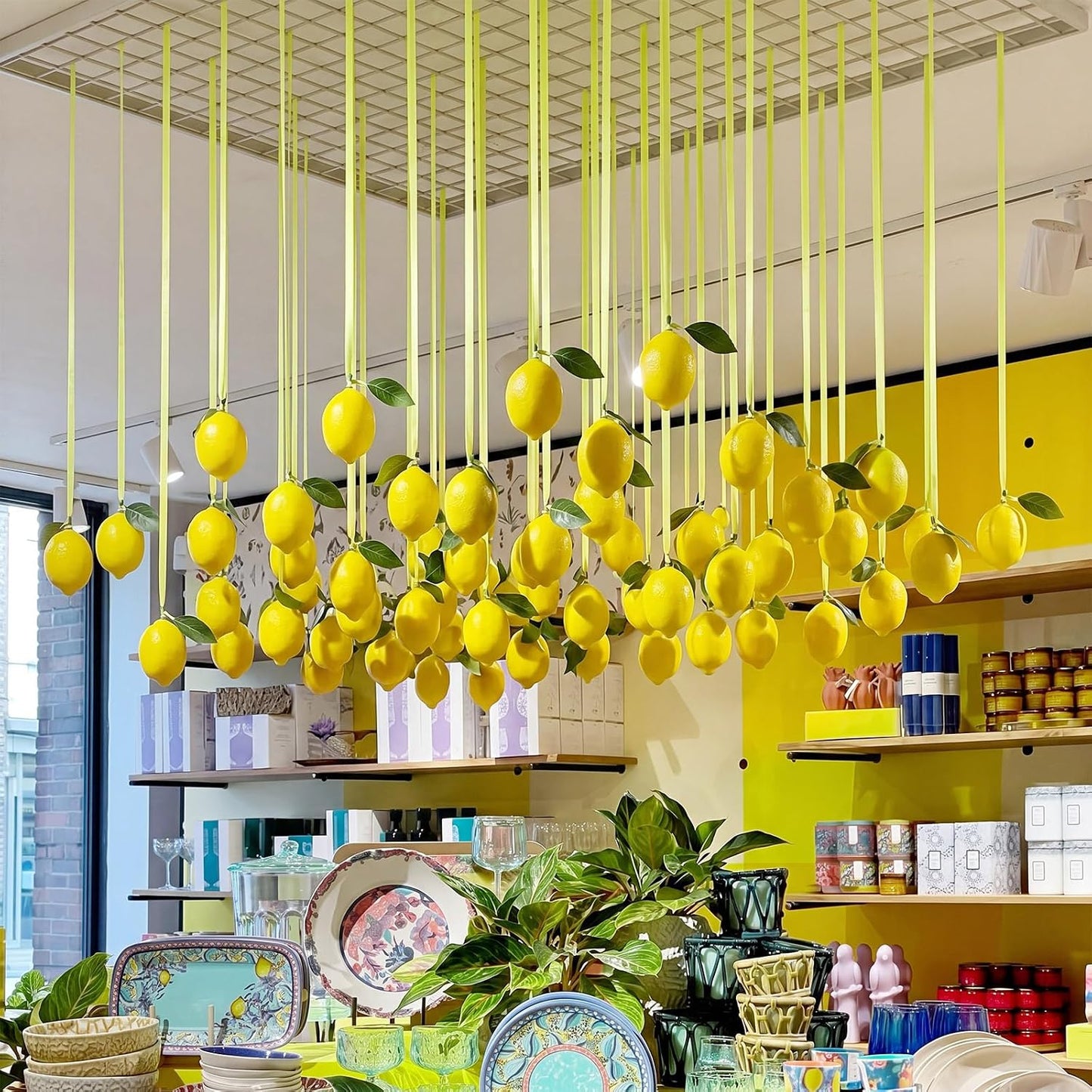 30 Pcs Lemon Hanging Decorations Yellow Artificial Lemon Party Swirl Decor Ceiling Wall Garlands for Summer Garden, Birthday Party, Bridal Shower Backdrop Supplies