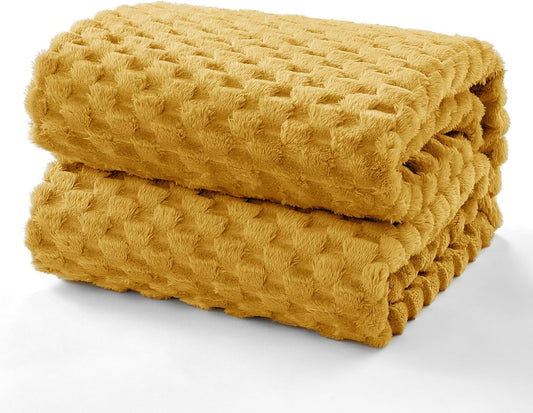 EXQ Home Gentle Soft Fleece Throw Blanket β Cozy Lightweight 3D Imitation Turtle Shell Jacquard Blanket for Couch Bed β All-Season Warm Fuzzy Flannel Blanket for Women Mom Gift(50"x60",Mustard Yellow)
