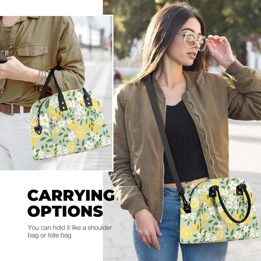 Summer Women Lunch Box Bag Leaf Large Camping Adult Lunch Tote Insulated Cooler Bag for Office Work Picnic,Lemon Flower
