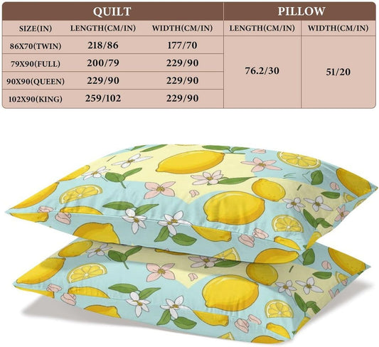 Comforter Cover Set Twin Size, Lemons and Flower 3-Piece Bedding Set for Boys Girls Teens Modern Soft Microfiber Bedroom Set Room Decor, 1 Duvet Cover + 2 Pillowcases