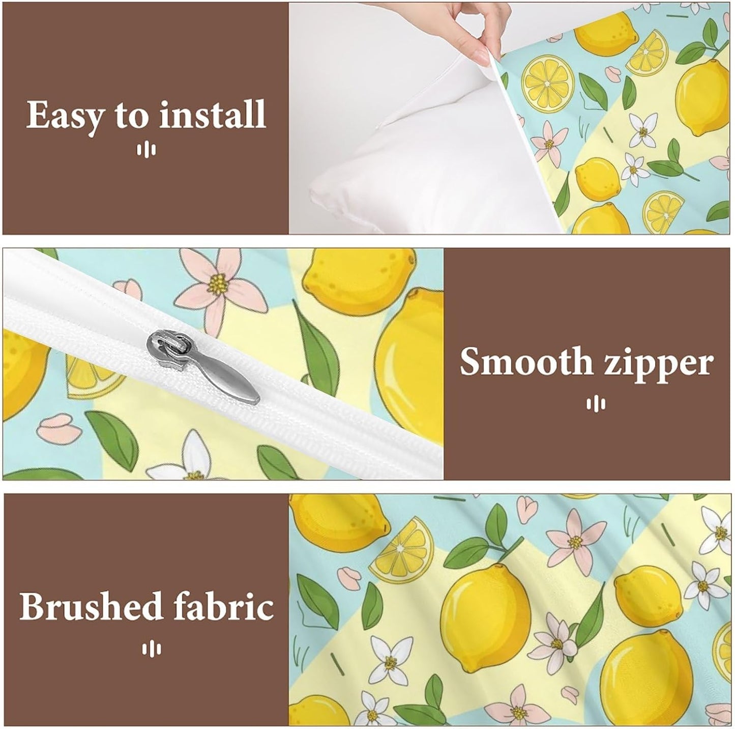 Comforter Cover Set Twin Size, Lemons and Flower 3-Piece Bedding Set for Boys Girls Teens Modern Soft Microfiber Bedroom Set Room Decor, 1 Duvet Cover + 2 Pillowcases