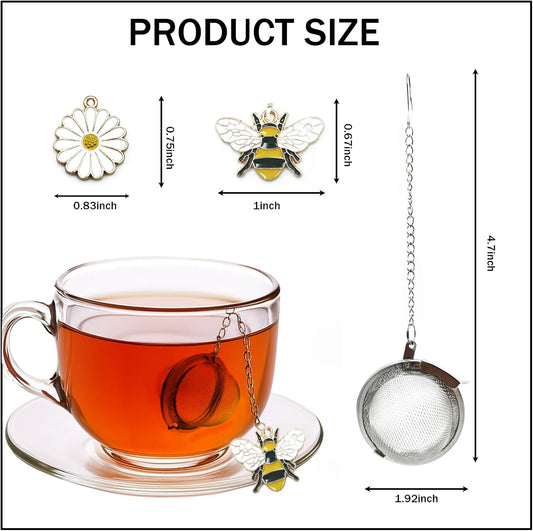 2 Pack Stainless Steel Tea Infuser with Bee Blossom Charm - Mesh Tea Ball Strainer for Loose Leaf Tea