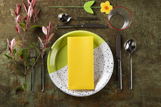 Yellow Paper Napkins | Linen Feel Guest Disposable Cloth Like Dinner Napkins | Hand Towels | Soft, Absorbent, Paper Hand Napkins for Kitchen, Bathroom, Parties, Weddings, Dinners Or Events | 50 Pack