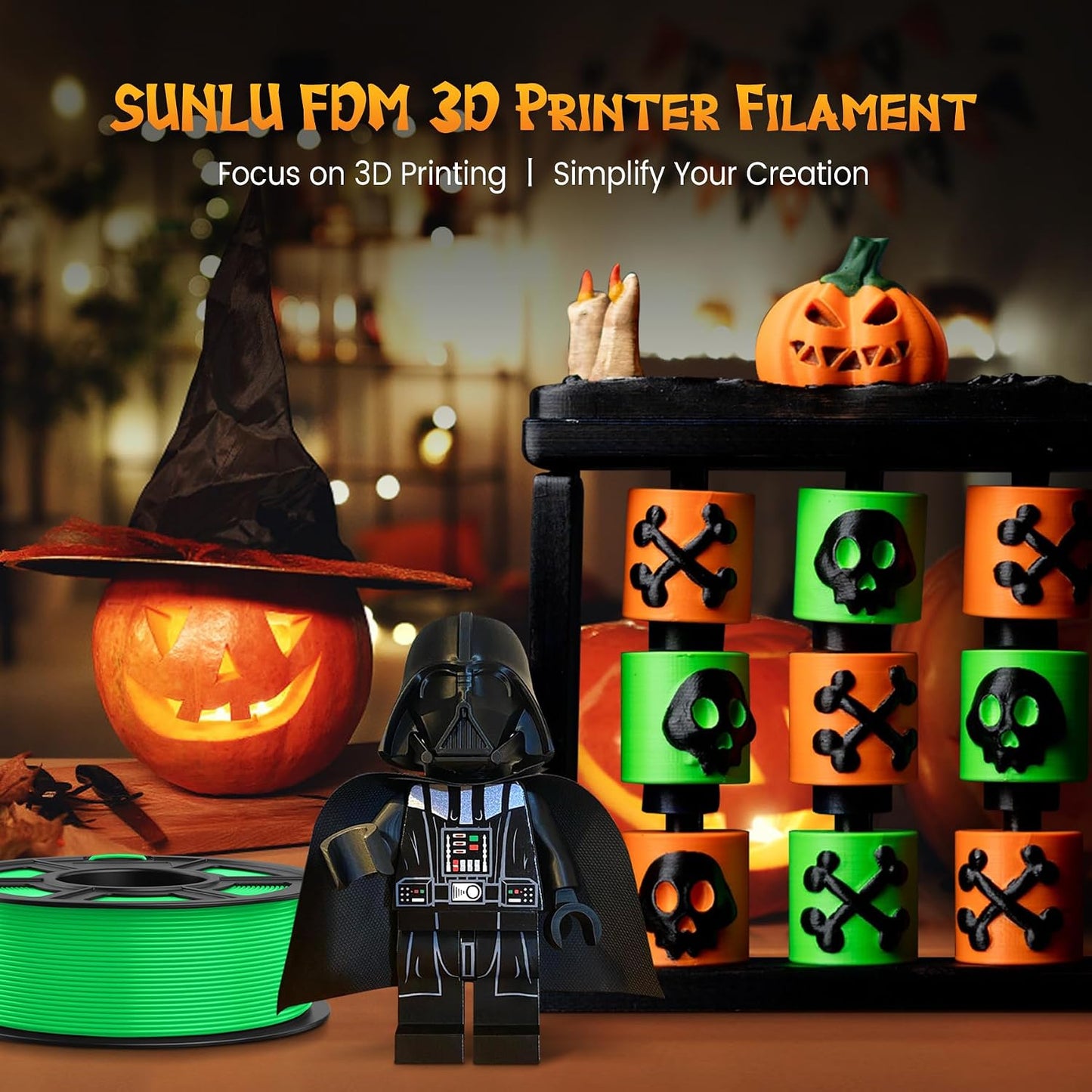 4KG Fluorescent PLA 3D Printer Filament, 1.75mm, 4 Packs | for Halloween Decoration, Fit Most FDM 3D Printer, 1kg Spool, Fluorescent Purple+Orange+Yellow+Green