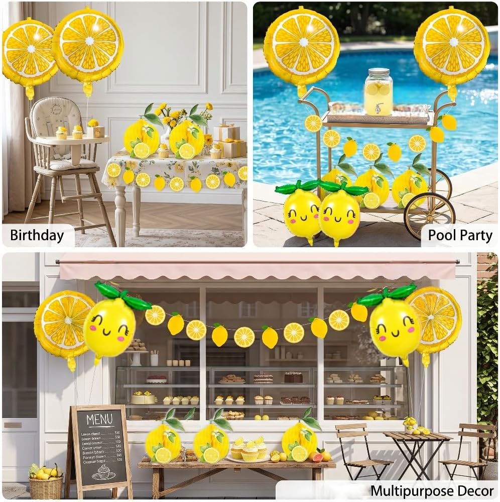 Lemon Balloons Lemon Foil Balloons 9PCS with Banner for She Found Her Main Squeeze Bridal Shower Sweet Baby Shower Lemonade Centerpiece Fruit Balloons Birthday Party Decor