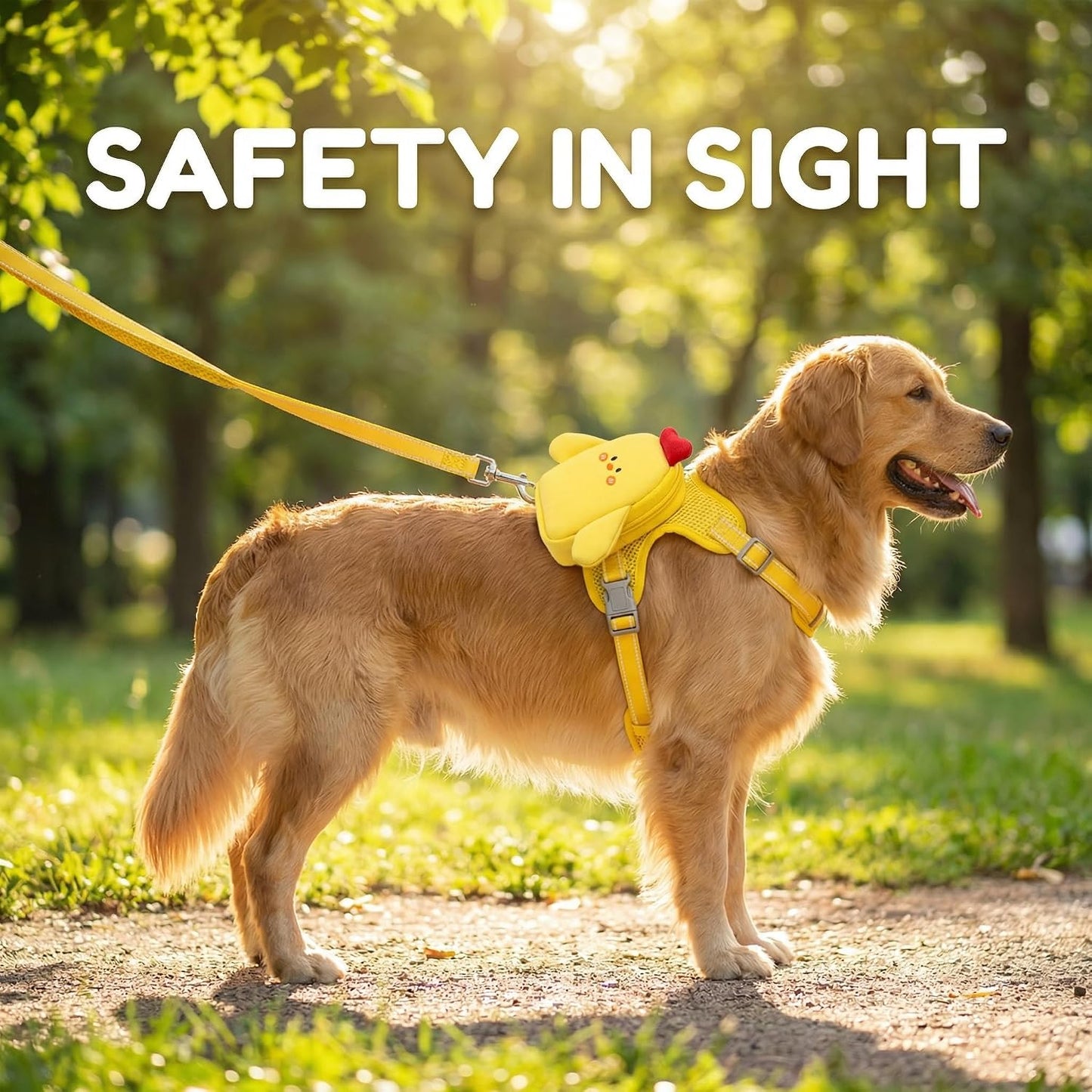 Dog Harness and Leash Set, with Backpack Pockets, Yellow - M | Adjustable Lightweight Breathable Mesh Vest Harness, All Weather Soft Saddle Style Pet Carrier for Small Medium Dogs & Cats