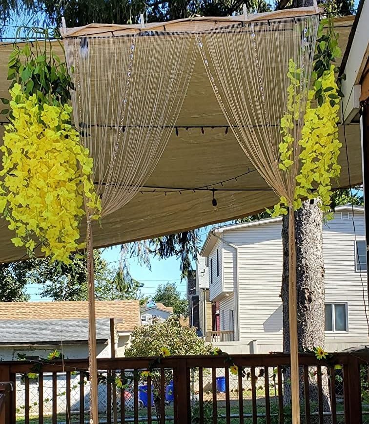 24 Pack 3.6 Feet Artificial Wisteria Hanging Flowers Garland Fake Wisteria Vine for Garden Floral Wedding Decor (Yellow)