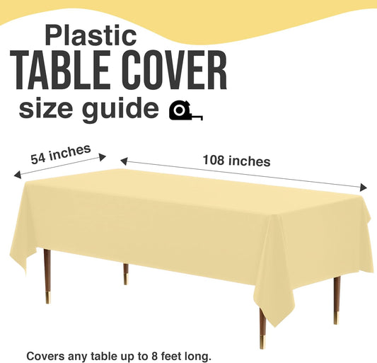 66% Thicker Premium Plastic Table Cloth Rectangle Table Cover 0.5 Mil 6 Pack Light Yellow Table Cloth 54 Inch x 108 Inch Disposable Tablecloth Won't Tear Easily Like Cheap Thin Brands