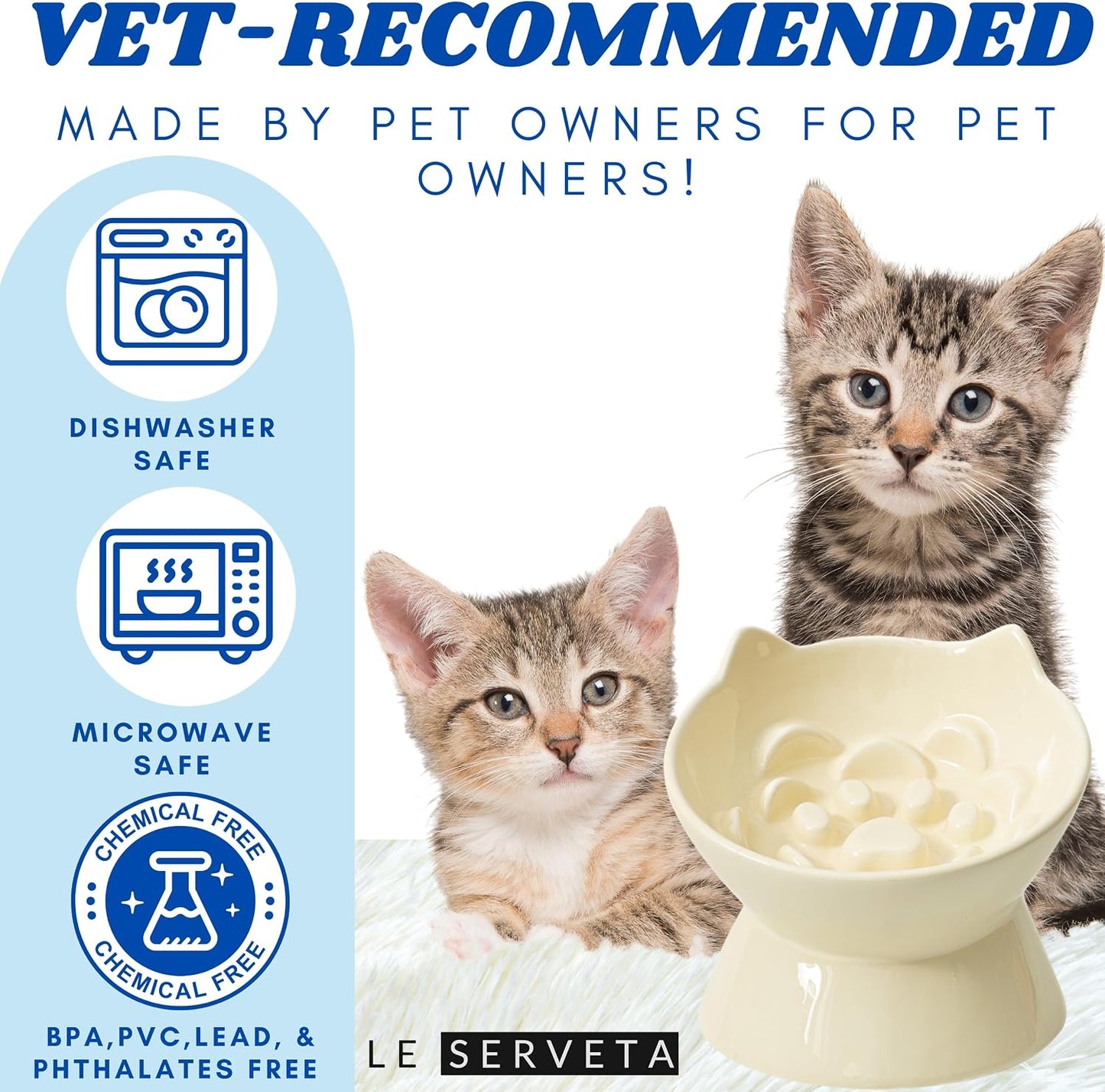 Macarons Series Ceramic Slow Feeder Cat Bowl, Raised Puzzle Feeder, Anti Vomiting Cat Slow Feeding, Elevated Food Bowl, Whisker Friendly Pet Bowl with Cute Ear Design (Yellow)