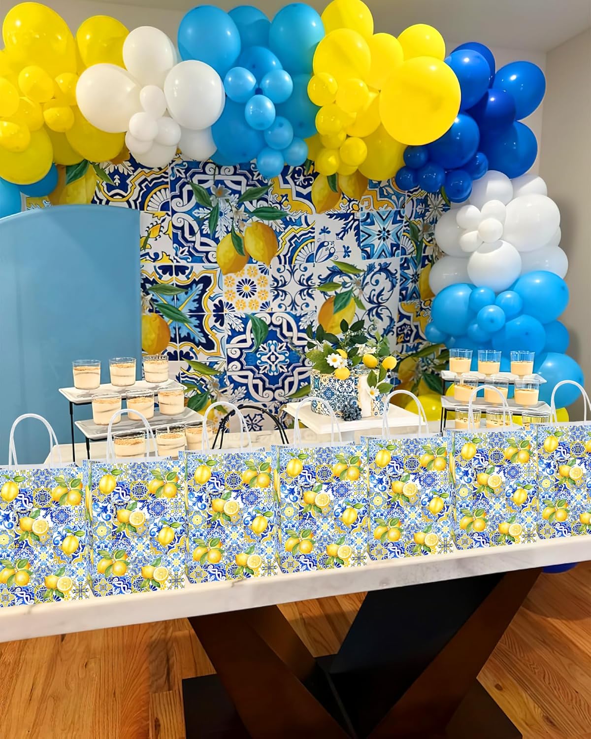 16 Pcs Gift Bags - Capri Party Decorations Favor Bags for Lemon Fans, Positano Themed Decorations Lemon Party Decor Lemon and Blue Celebration Decor