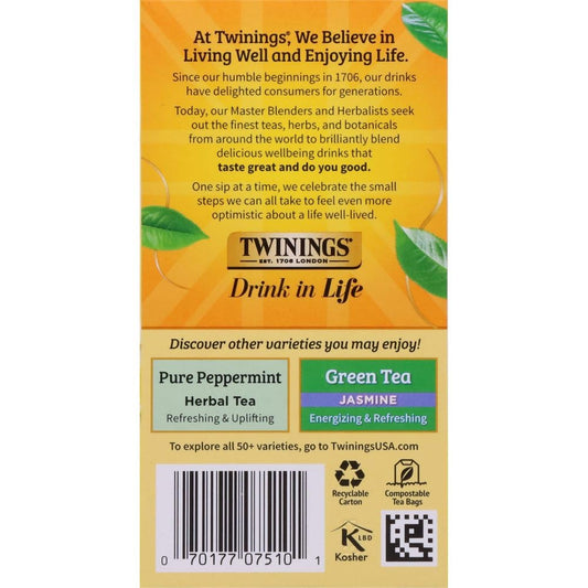 Lemon & Ginger Herbal Tea Individually Wrapped Bags, 20 Count (Pack of 1), Tangy Lemon, Spicy Ginger, Naturally Caffeine-Free, Enjoy Hot or Iced, 20 Teabags