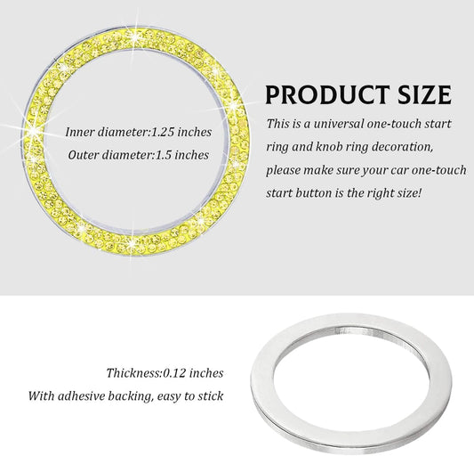 Car Bling Engine Start Ring Decal, Crystal Rhinestone Push to Start Button Cover Sticker, Auto Sparkling Key Ignition Knob Decoration Ring for Women Girls, Car Accessories (Yellow)