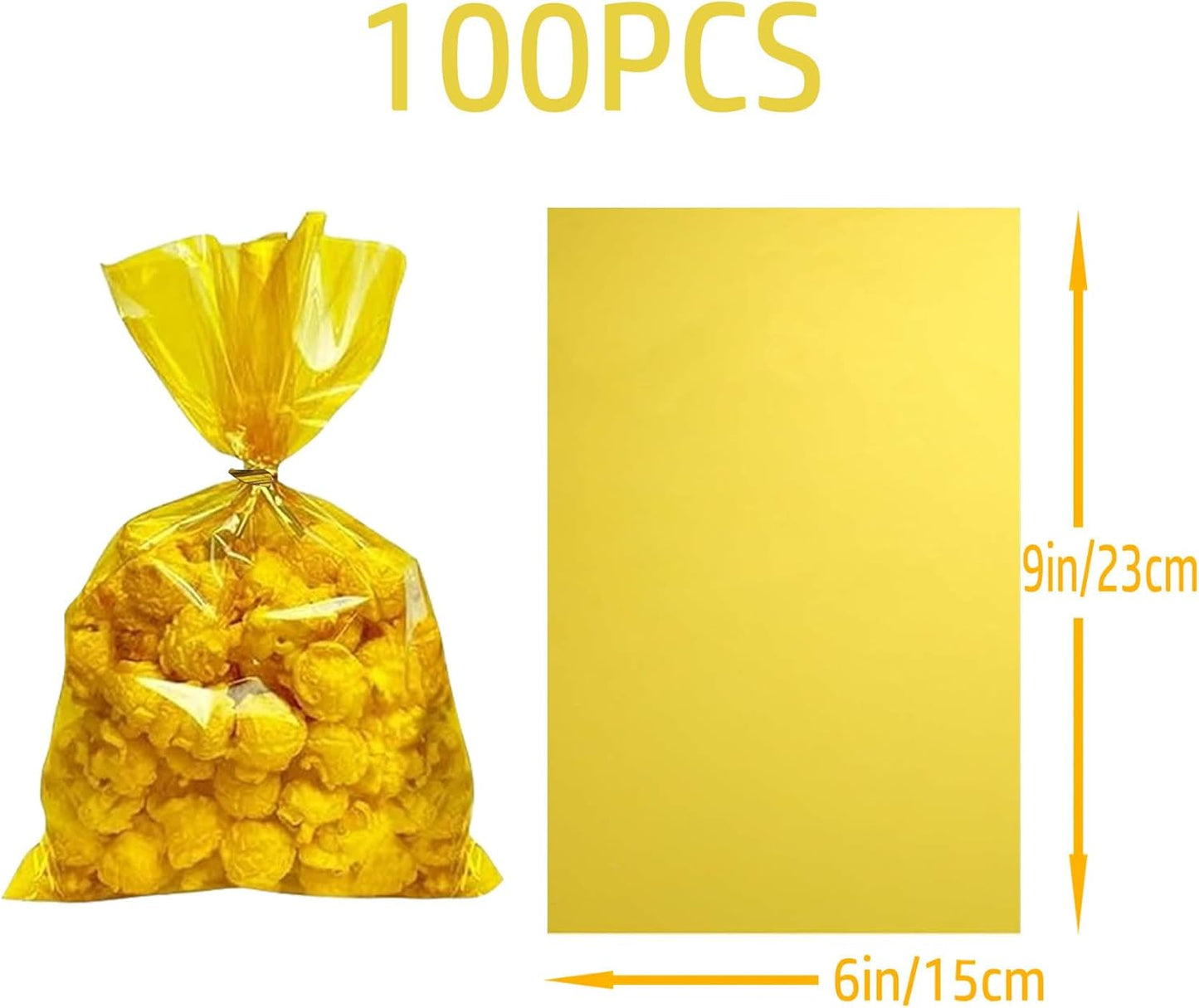 100Pcs Yellow Gift Bags,Cellophane Bags,Treat Bags,Goodie Bags,Candy Bags They are Suitable for Valentine, Birthday, Cookie Snack Packing Party Favor Supplies 6x9 inch