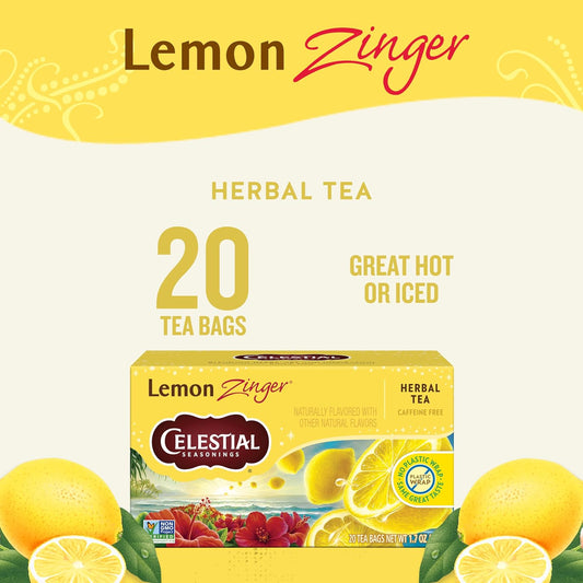 Lemon Zinger Herbal Tea, Caffeine Free, 20 Tea Bags Box