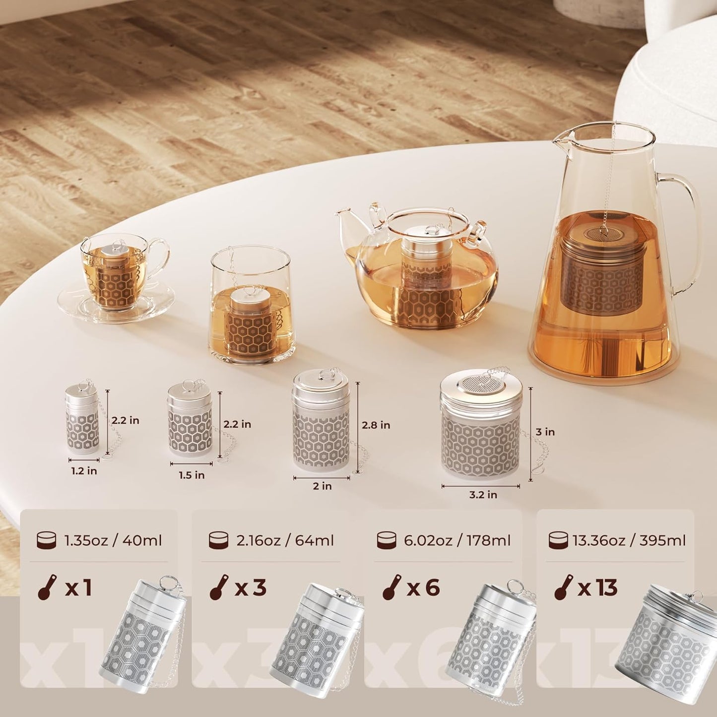 Tea Strainers for Loose Tea, Extra Fine Mesh Tea Infuser, 304 Stainless Steel & Updated Slim Threaded Lid, Loose Leaf Tea Steeper for Black Tea, Rooibos, etc