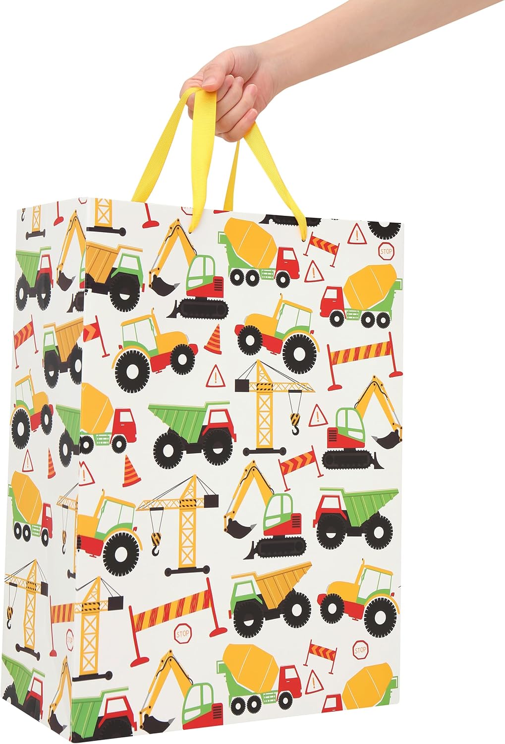 16.5” Extra Large Vehicle-themed Gift Bags Set with Greeting Card and Tissue Paper (Yellow Car Design) for boys, Kids Birthday Party, Baby boy, Baby Shower, Newborn, New Moms or Parents