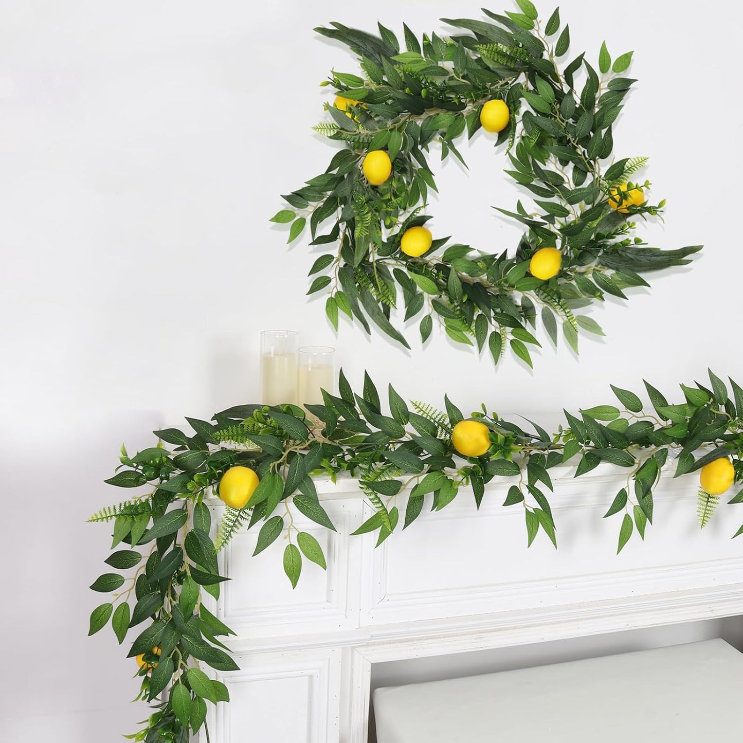 2Pcs Artificial Ivy Vines with Lemon&Willow&Eucalyptus&Fern 5.9Ft | No Fade,No Maintenance,Fake Italian Ruscus Leaves Rattan for Indoor Outdoor Home Patio Garden Wedding Bar Beach Summer Decor